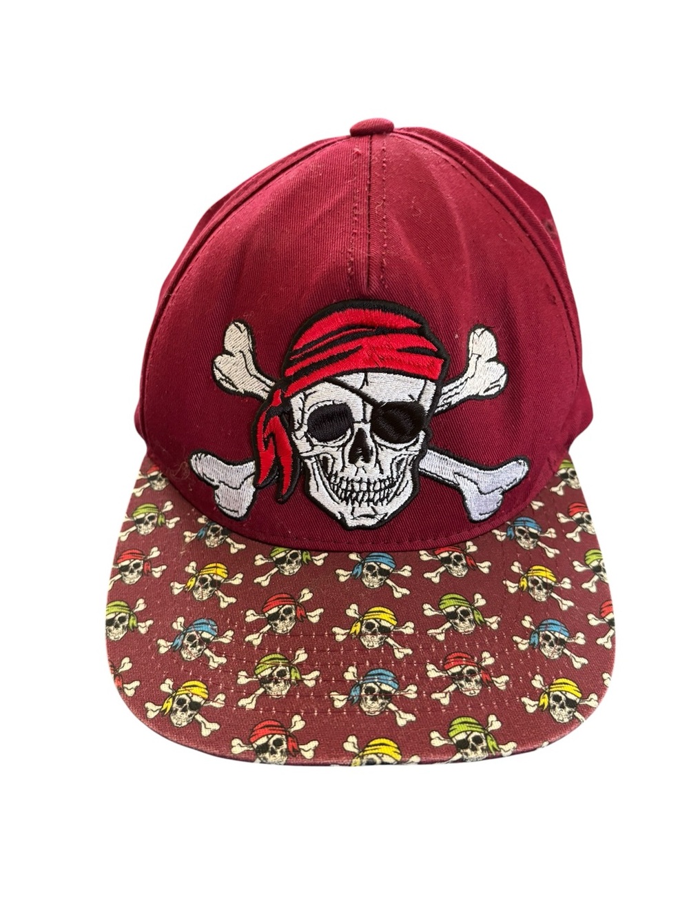 Top Level SKULLS Gothic SnapBack Cap Wine Black Appliquéd OS Hip Hop Cotton